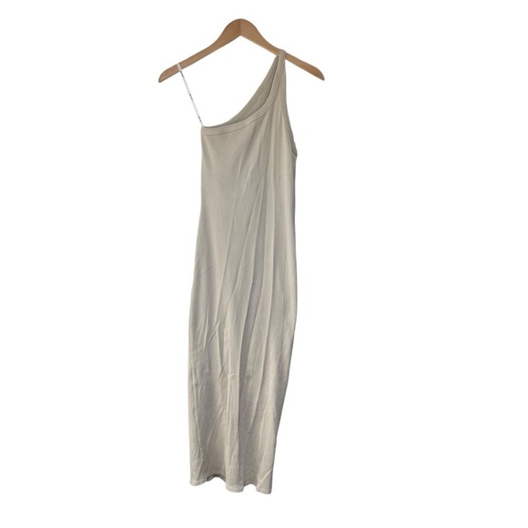 The Line by K Gael Asymmetrical One Shoulder Ribbed Maxi Dress in Oat Tan M - Picture 3 of 8